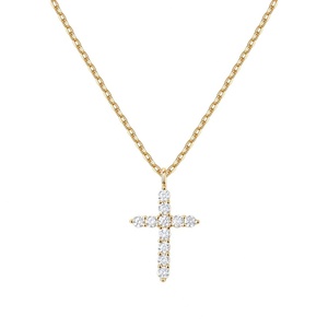 Collier Pendentif Croix Géométrique Plaqué Or avec Chaîne à Maillons en Laiton et Zircon, Tendance, Unisexe, pour Fiançailles, Cadeau de Mariage ou de Festival, Zircon Créé en Laboratoire - Product Image 1