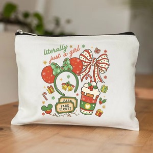 Pochette cosmétique en toile à imprimé oreilles de souris et nœud coquette de Noël, trousse de maquillage et étui à crayons multifonctionnel avec fermeture éclair, cadeau de Noël - Product Image 4