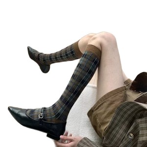 Calcetines hasta la rodilla a cuadros para mujer, termoabsorbentes, de fibra de poliéster, color café, negro, burdeos, W2684 - Product Image 3