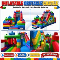 Château gonflable commercial d'extérieur avec toboggan et obstacles, idéal pour les fêtes d'enfants et la location en extérieur