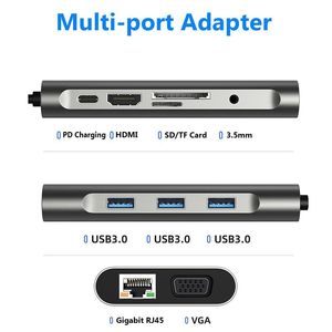 10in1 Type-Cドッキングステーション HDTV 4K USB3.0 PD充電 SD/<span class=keywords><strong>Micro</strong></span> SD TFカードリーダー VGA 3.5mm RJ45 1000Mbps モバイル/PC/ラップトップ対応 在庫あり - Product Image 3