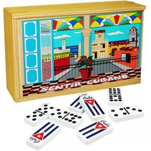 <span class=keywords><strong>Dominos</strong></span> doubles à neuf cases avec <span class=keywords><strong>drapeau</strong></span> cubain, boîtier en bois - Product Image 4
