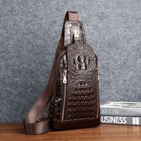 Sac de poitrine pour homme en cuir véritable imitation crocodile, sac bandoulière décontracté pour homme