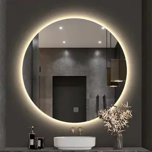 Espejo de baño esmerilado, redondo e inteligente, táctil, luminiscente, antiniebla transparente, inducción por Bluetooth