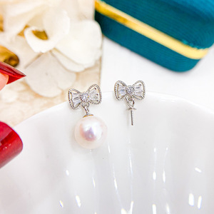 Accessoires en argent S925 2021 pour la création de bijoux, plateau vide pour perles, nœud, perles rondes de 7 à 10 mm, boucles d'oreilles pendantes tendance 2021 avec clous d'oreille - Product Image 2