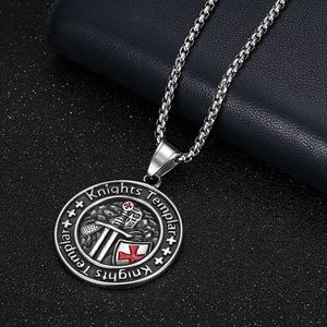Collar con Colgante de Caballero Templario, Acero de Titanio, Cruz Roja Epoxi, Joyería de Moda para Hombre, Regalo - Product Image 2