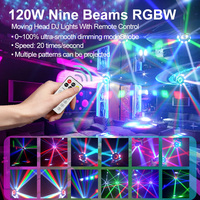 Projecteur de scène à neuf faisceaux, tête mobile, éclairage de disco avec puissance de 120W, télécommande DMX 512 pour mariage, club, fête, événement