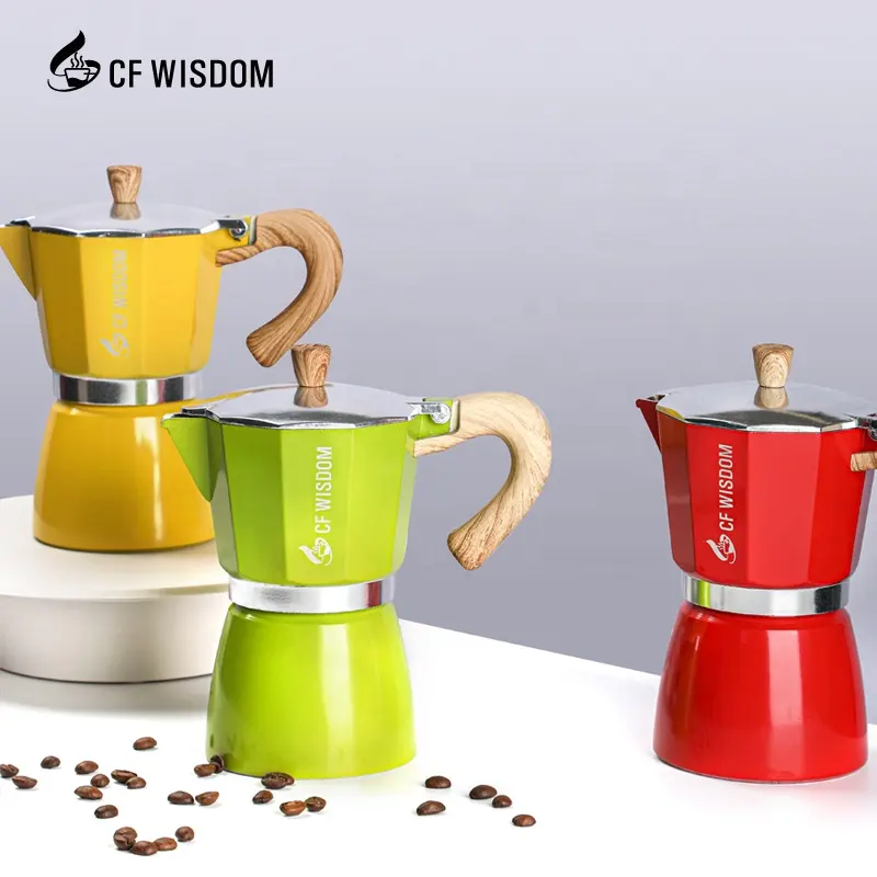 Aangepaste Groothandel Logo Mokka Pot, Hoogwaardige Aluminium Espressomachine, Mokka Pot, 3 Kopjes, 6 Kopjes, Moka Pot