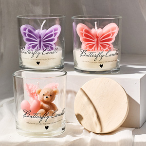 Butterfly Bear Shaped Scented <b>Candle</b> Glass Jar With Wood Lid Custom Color Fragrance Soy Wax <b>Candle</b> Home Table Decor <b>Gift</b> - Product Image 4