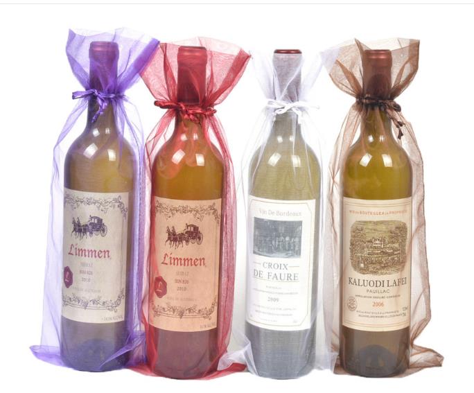 Винные сумки из органзы с завязками, прозрачная ткань для подарка на свадьбу, день рождения, новоселье