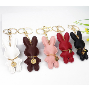 Ins Style Cartoon Rabbit PU Leather Keyring Lanyard Animal Leather Pendant Accessories for Promotional Gifts LuggageBag Other