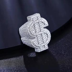 Bague en argent sterling 925 plaqué rhodium personnalisée avec diamants, style dollar, luxe, hip-hop, bijoux pour homme - Product Image 2