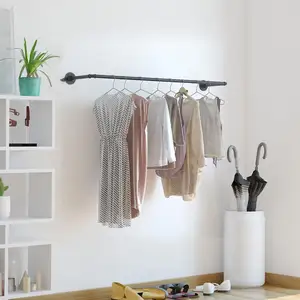 Industrial Pipe Clothing Garment Rack 74 cm Wall/Ceiling Mounted Detachable Black Iron Clothes Bar
