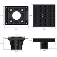 Mondeway WATERMARK UPC Certifié Grille de drainage carrée moderne pour douche d'hôtel en acier inoxydable 304 noir mat de 6 pouces