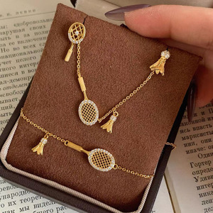 Ensemble de raquettes de <span class=keywords><strong>badminton</strong></span> de luxe pour femmes, écologiques, en cuivre et zircon plaqué or, trois ensembles, diamants brisés, élégants - Product Image 4