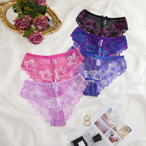 Culottes pour femmes multicolores en gros, culottes quotidiennes en maille transparente avec nœud et dentelle florale complète, sexy - Product Image 2