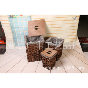 <b>Square</b> Woven Laundry <b>Basket</b> Brown Cotton Fabric Washable Clothing Organizer Standing Type - Product Image 4