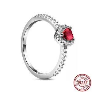 Anillos Pantaro de Plata de Ley S925 con Corazón Rojo y Circonita, Anillo de Eternidad para Mujer, Anillos de Compromiso y Boda, Joyería de Moda - Product Image 6