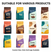 Sachet à café en film polyester et feuille d'aluminium avec valve et fermeture éclair, anti-odeur, fond plat, pour la vente au détail de noix et de thé