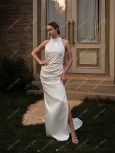 Abito da sposa lungo abito da sposa in avorio Sexy senza schienale all'americana in morbido raso 2026 - Product Image 3