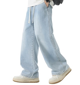 <span class=keywords><strong>Jeans</strong></span> stile americano su misura da uomo pantaloni lunghi larghi sbiaditi a <span class=keywords><strong>gamba</strong></span> <span class=keywords><strong>larga</strong></span> aderenti in vita per Casual da esterno - Product Image 3