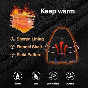 Мужская экологичная флисовая толстовка из фланели с клетчатым узором, воротником-стойкой, зимняя, с логотипом спереди, на одной пуговице, с подкладкой из полиэстера, мягкая и теплая - Product Image 4