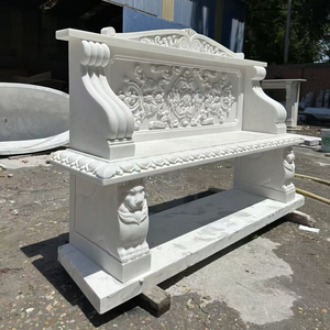 Banc de jardin extérieur droit en marbre blanc sculpté à la main, sur piédestal, pour patio de villa, vente en gros - Product Image 2