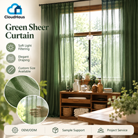 Rideaux Transparents Effet Lin Vert Chasseur Sur Mesure, Voilages en Faux Lin Filtrant la Lumière du Jour pour Chambre et Salon