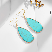 Boucles d'oreilles pendantes géométriques plates en pierre naturelle plaquées or pour femme, style bohème, élégantes et classiques, cadeau