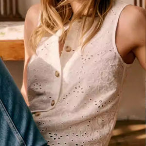 Quantité minimale de commande : Chemise sans manches boutonnée à col rond blanc rétro, chemise en lin respirante personnalisée - Product Image 4