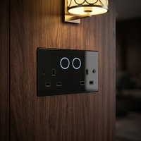 Interruptor de Pared Táctil Redondo con Certificación GCC CE CB, 13A, 2 Tomas con Interruptor, Panel de Vidrio PC con Luz LED, Interruptores de Luz