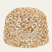 Nuevo gorro de malla calado de ganchillo con lentejuelas, tejido a mano con hilo de algodón, estilo moderno para la calle, tipo gorro de red de pesca