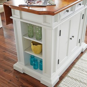 Americana Kitchen Island Với Nắp Gỗ Và Quầy Bar Cho Bữa Sáng Dạng Lá Thả, Tủ Đựng Đồ Có Ngăn Kéo Và Kệ Điều Chỉnh Được - Product Image 3