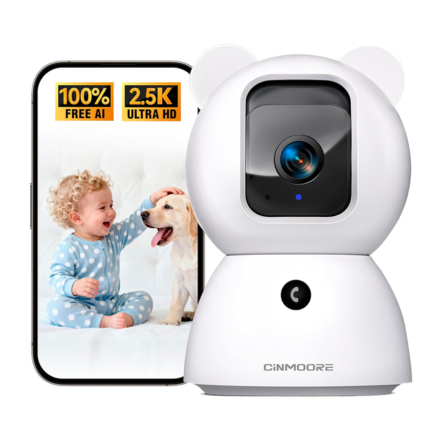 CINMOORE Smart Security Indoor Camera 64GB SD Card 360° View Color Night Elderly/Baby Monitor Pet Camera Free Cloud Storage