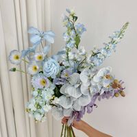 Rangkaian Bunga Biru Debu Campuran untuk Dekorasi Meja Pernikahan, Vas Interior, Buket Bunga Hydrangea Anggrek Buatan