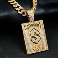 Collier pendentif carré à l'effigie d'un dollar, entièrement en cristal, tendance, polyvalent, bijoux en gros