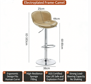 Taburete de Bar Giratorio Ajustable, Moderno, de Cuero PU, con Reposapiés Ergonómico, Tapizado, <span class=keywords><strong>para</strong></span> Sala de Estar - Product Image 5