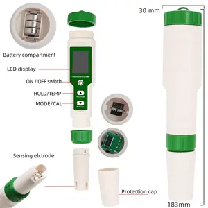 Medidores digitales de PH EZ-9910 para acuarios, medidor de Calidad de Agua portátil, impermeable, 5 en 1, ORP, EC, TDS, medidor de PH