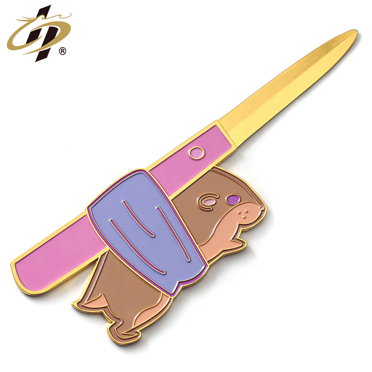 Shuanghua, Золотистый металлический мягкий эмалевый Открыватель для конвертов с собственным дизайном