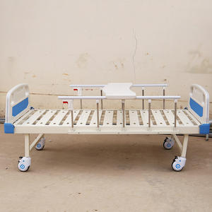 Lit médical Junfu à plateau plat, simple ou double manivelle, en acier inoxydable, pour hôpital et domicile - Product Image 1