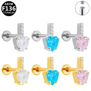 Heart Shaped Zircon <b>Stud</b> <b>Earrings</b> With Chain Women's Everyday Wear Titanium Alloy Claw Setting Fashion Jewelry - Product Image 2