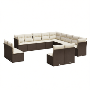 Modular Brown Poly <b>Rattan</b> Garden <b>Sofa</b> Set With Cream Cushions Outdoor Furniture Premium Quality - Product Image 1