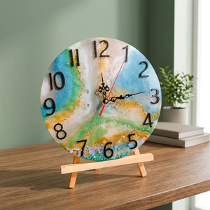 Horloge murale moderne en résine époxy de forme ronde avec aiguilles en quartz, motif abstrait, décoration de chambre, horloges en résine polie - Product Image 1