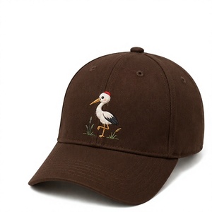 Casquette de baseball structurée en sergé de coton marron foncé à 6 panneaux, personnalisable, avec visière incurvée et broderie animale mignonne – Vente en gros - Product Image 2