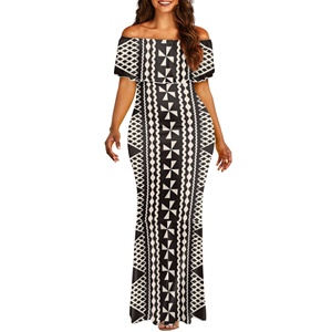 Personalización Fiji Tapa Vestido Mujer elegante verano fuera del hombro Maxi vestido Casual largo cola de pez dobladillo Tapa patrón elegante - Product Image 4