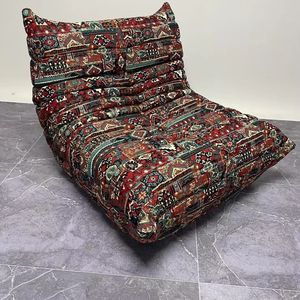 Divano Togo Bohémien in Ciniglia con Motivo Etnico Colorato, Divano da Terra Boho, Replica Togo Ondulata, Poltrona Relax 1 Posto - Product Image 4