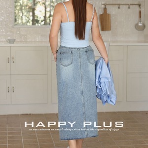 Jupe mi-longue en jean taille haute Runqi, grande taille, bleu délavé, couleur unie, style décontracté rétro pour femme - Product Image 2