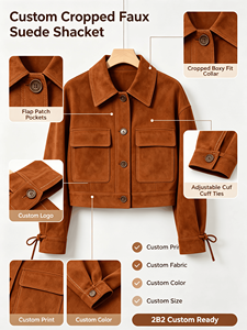 Veste personnalisée pour <span class=keywords><strong>femme</strong></span>, style vintage, en faux daim, avec poches à rabat, manteau court, style bohème, vêtements d'extérieur utilitaires pour le début de l'automne, OEM ODM Sehe Fashion - Product Image 2