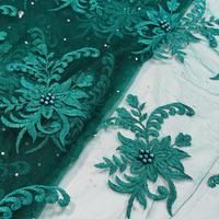 Tissu en dentelle brodée africaine en gros avec perles, dentelle en tulle luxueuse avec pierres, dentelle française pour robe de femme