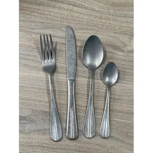 Set di posate coreane per utensili da pranzo in argento lavato a pietra, baguette vintage, set di posate per la casa, 25 pezzi